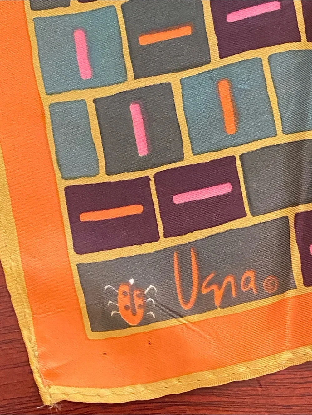 Vintage Vera Neumann Ladybug Geometric Scarf -Orange,Yellow,Pink, Brown & Green